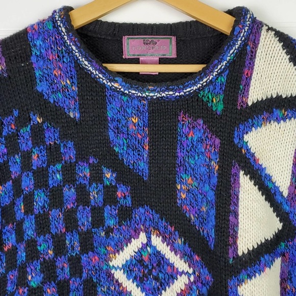 Geometric Patterned Blue and Black Sweater - Picture 2 of 6